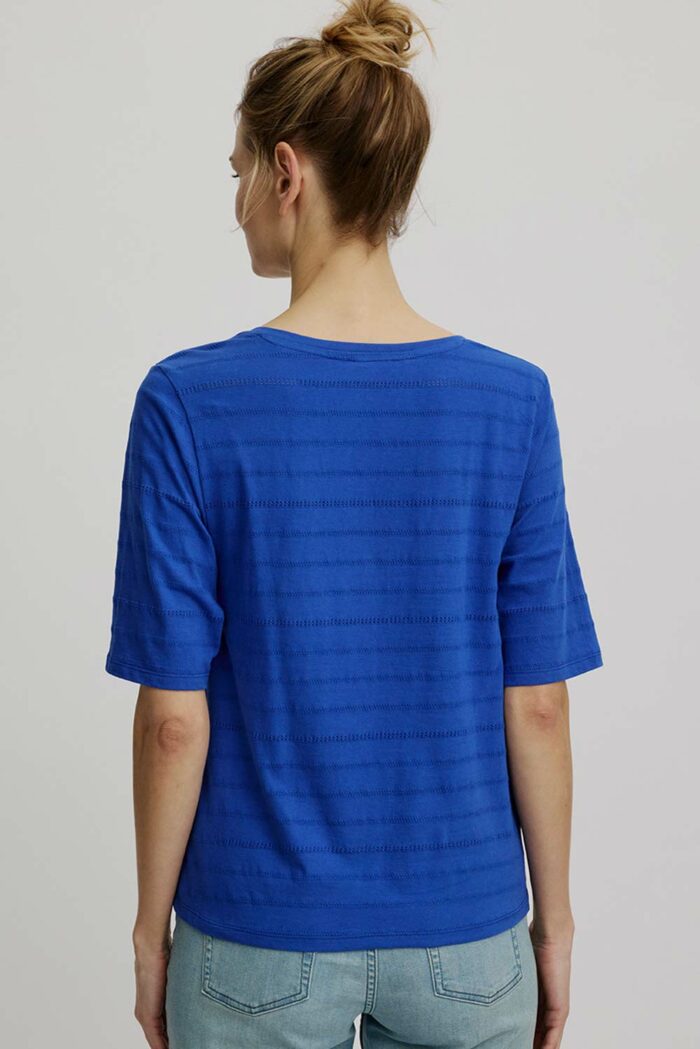 Ajour V-hals t-shirt biokatoen blauw - Afbeelding 3