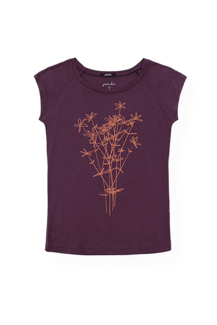 T-shirt bamboe-biokatoen wilde bloemen aubergine