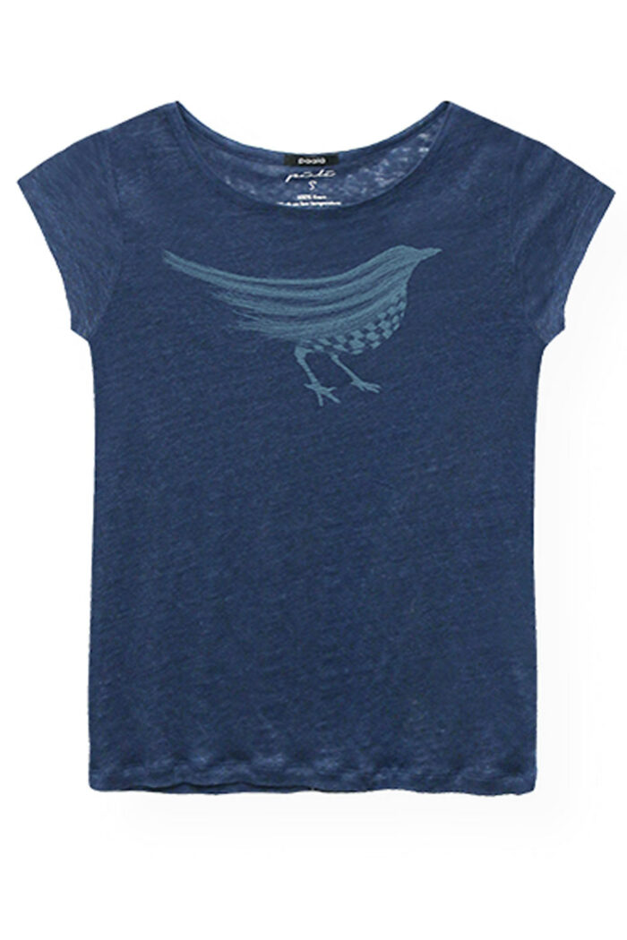 Linnen t-shirt vogel blauw