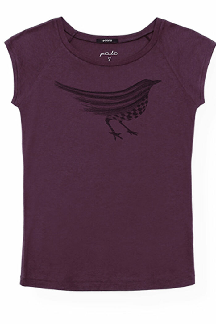 T-shirt bamboe-biokatoen lijster aubergine