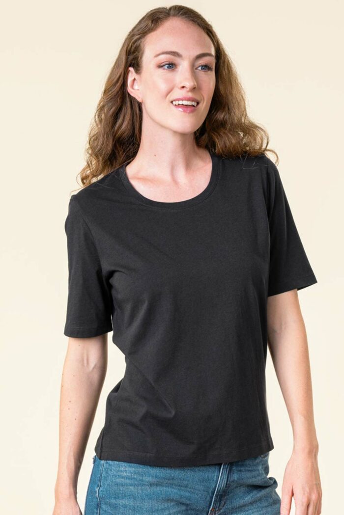 Basic dames t-shirt 100% biokatoen  zwart - Afbeelding 2