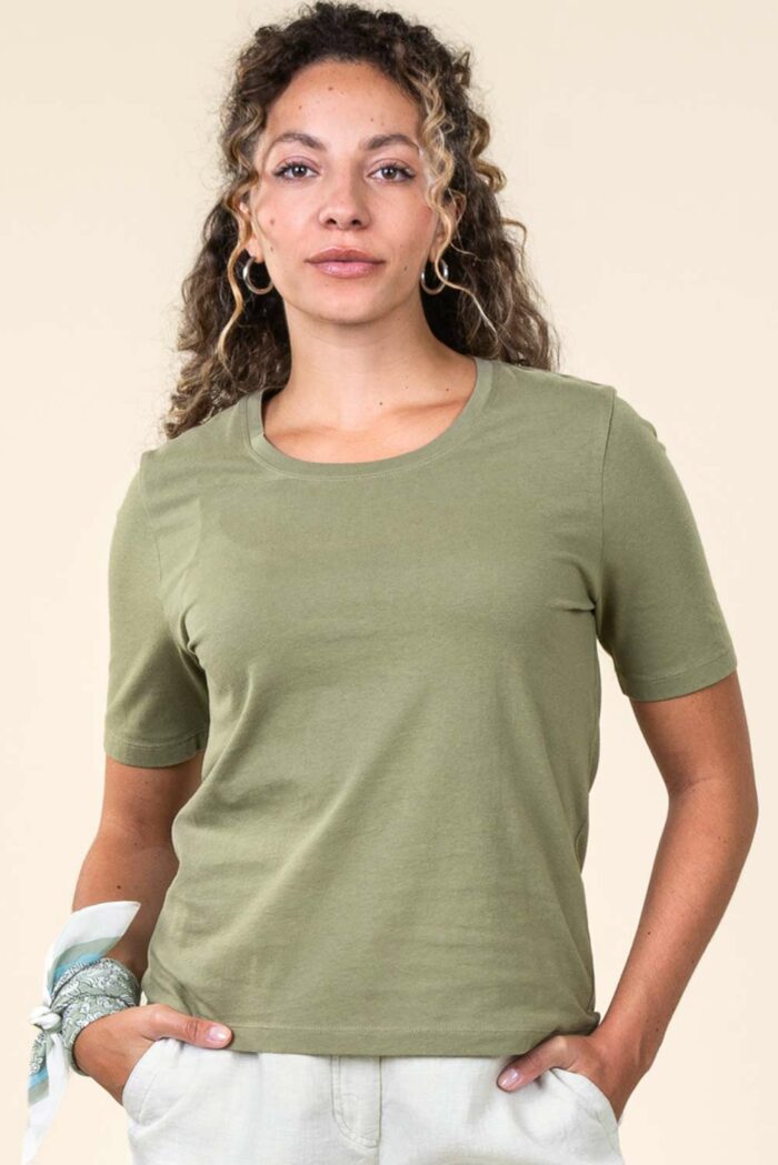 Basic dames t-shirt 100% biokatoen olijfgroen - Afbeelding 2