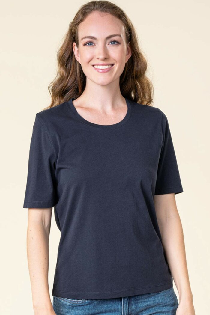 Basic dames t-shirt 100% biokatoen donkerblauw - Afbeelding 2