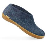 Wollen slof schoen - rubber zool- blauw