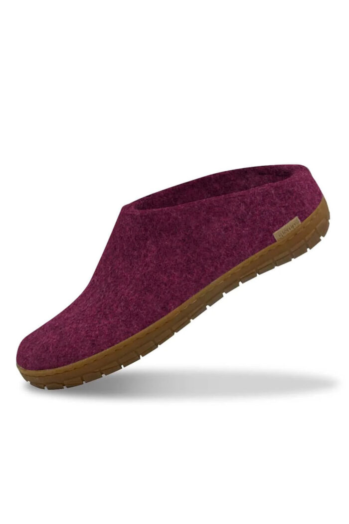 Wollen slof slipper - rubber zool - roze