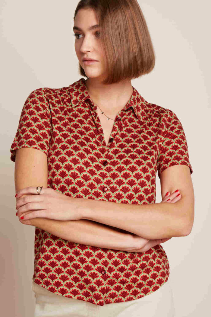 Blouse korte mouw retroprint rood - Afbeelding 2