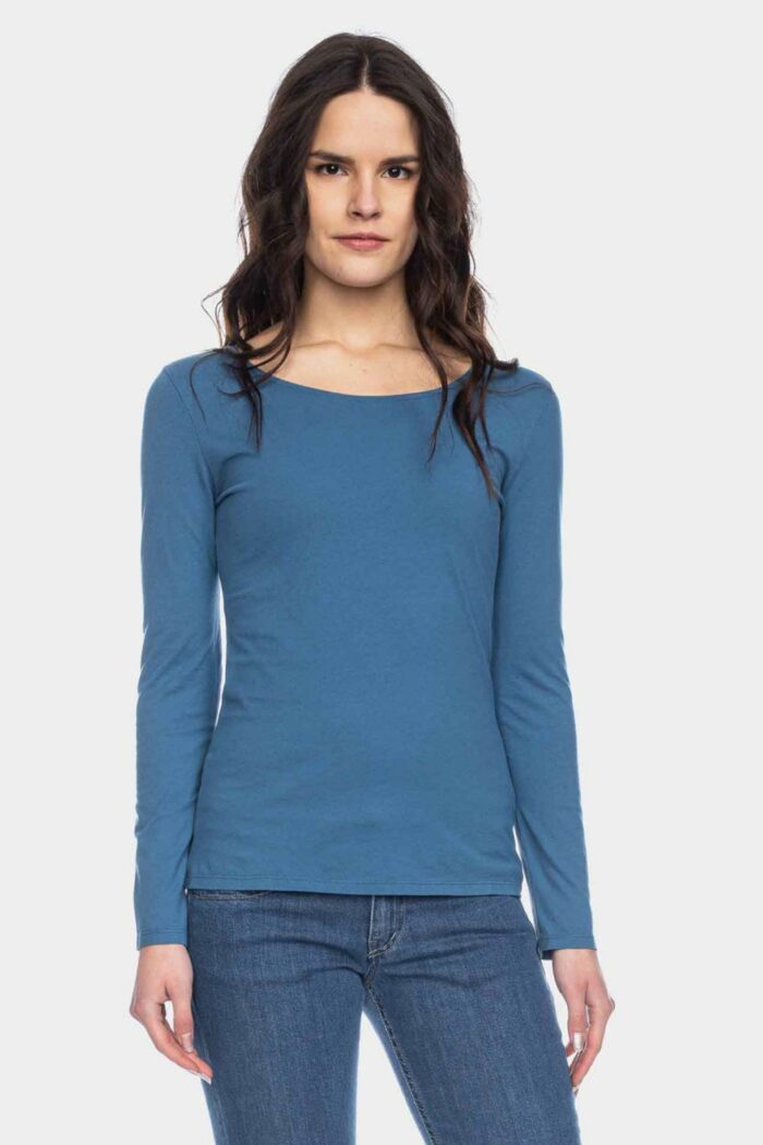 Basic longsleeve ronde hals 100% biokatoen blauw