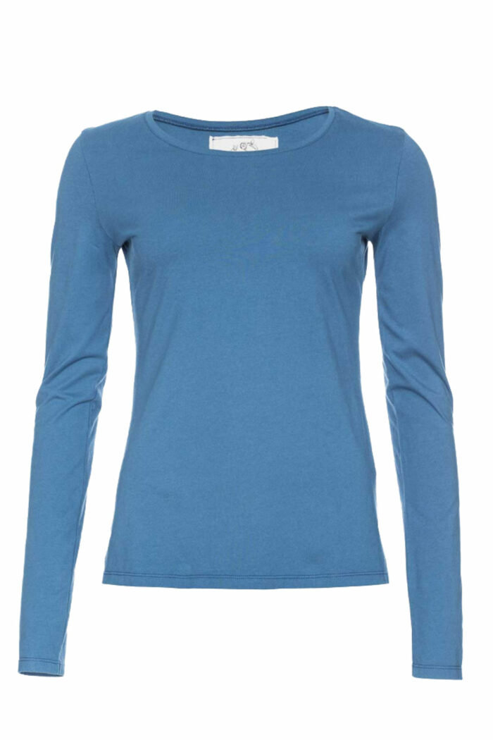 Basic longsleeve ronde hals 100% biokatoen blauw - Afbeelding 2