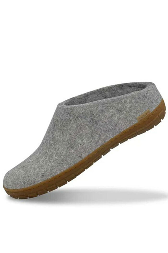 Wollen slof slipper - rubber zool - grijs